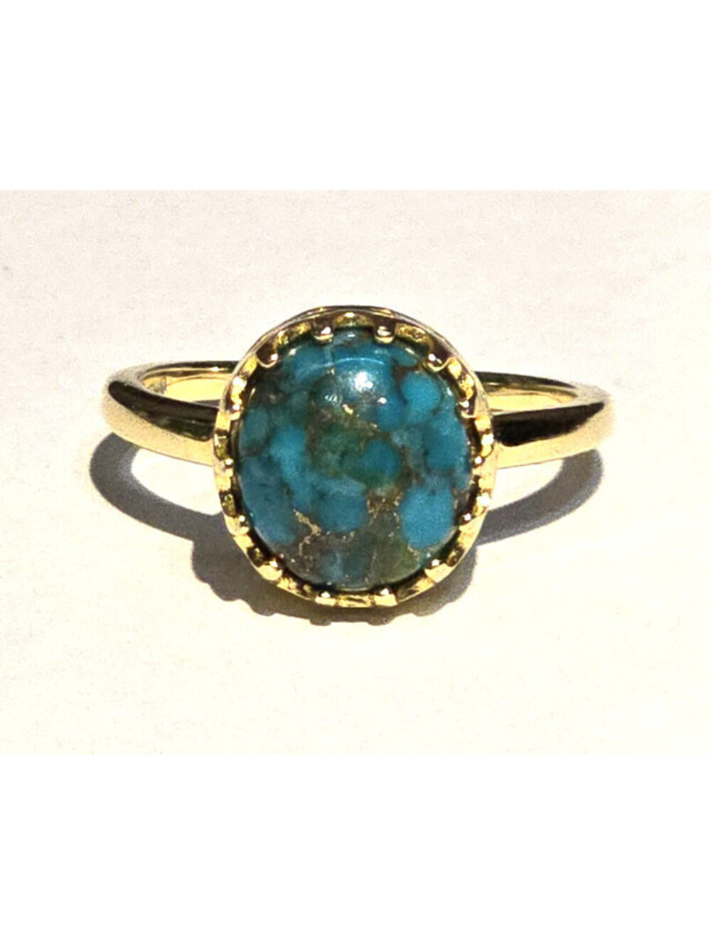Turquoise Ring Gold Vermeil Sterling Silver Crown Setting Size 9